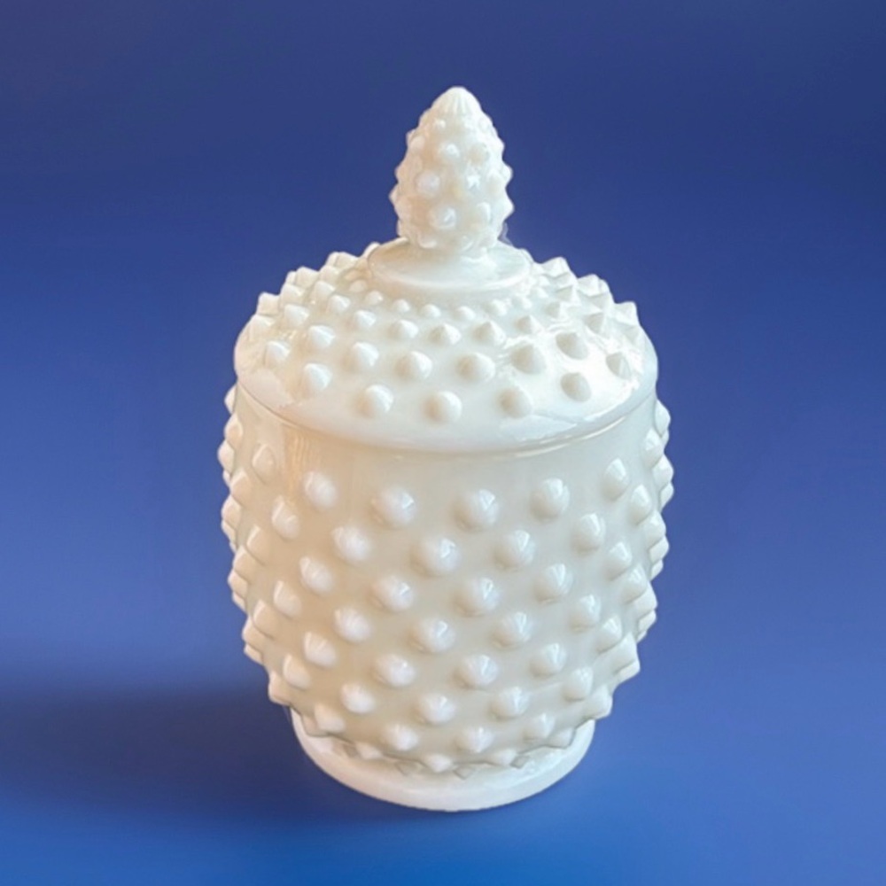 FENTON Hobnail Milk Glass Jam Jelly Sugar Honey Condiment Jar w Lid